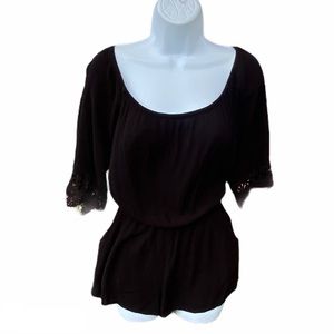 Ambiance Black Lace Off Shoulder Black Romper